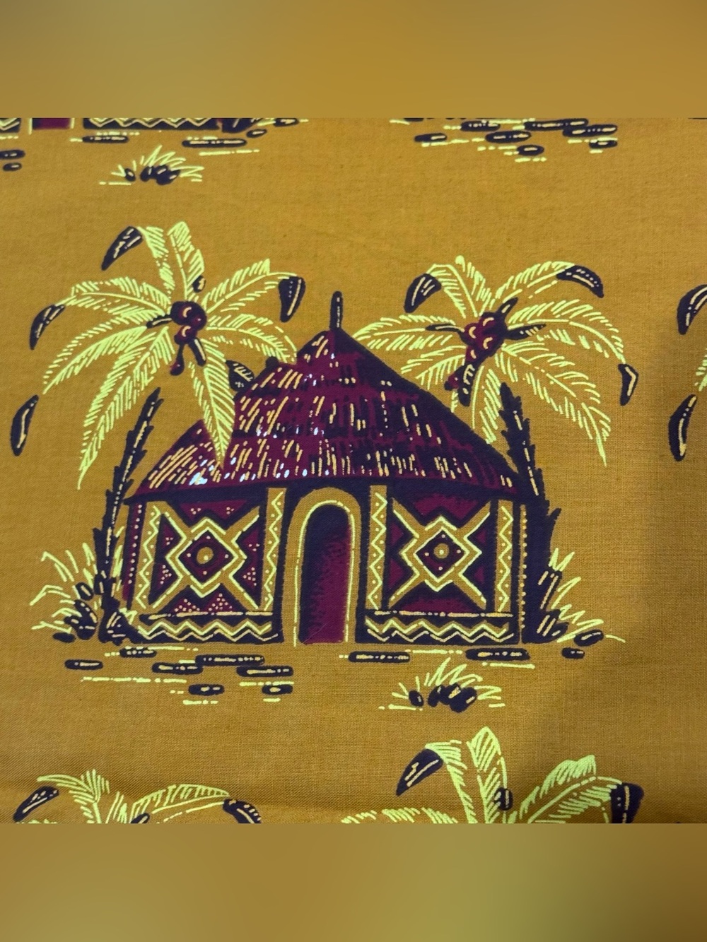Vintage Veritable Javafrican Print Fabric 176” x 45” (4.89 Yards) Mustard Hut